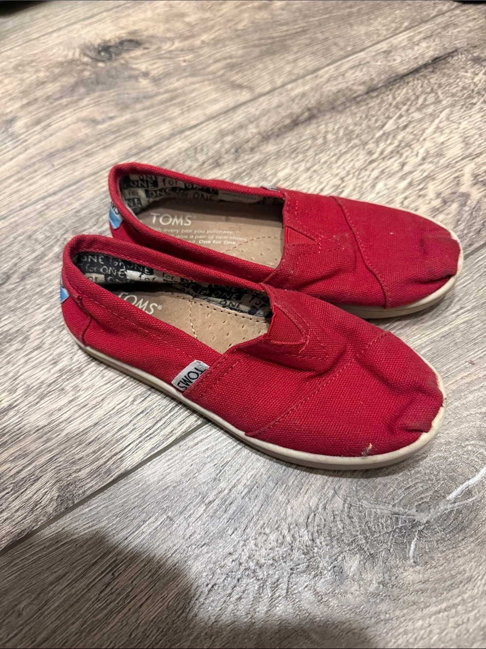 Kids Toms Red Slip-On Canvas Shoes Size 12